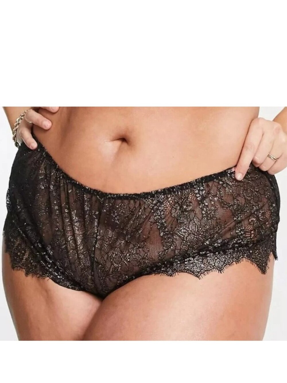Figleaves Curve ASOS Panty Sz 8 French Cut Briefs Lurex Black Frilly Lace Sheer